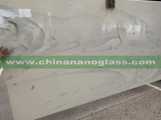Carrara Nano Glass White Artificia Marble Crystal Glass Stone Slab Cloudy Design