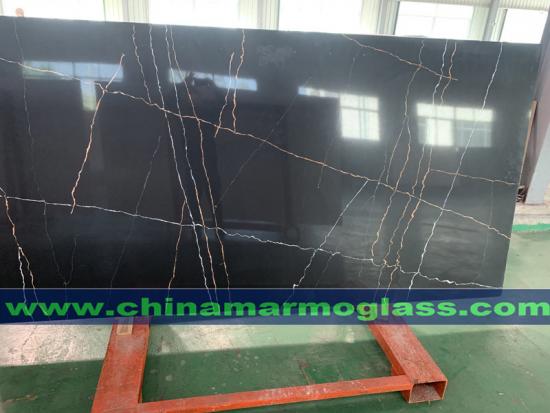 New Eternal Calacatta Black Quartz Slab with White Vein