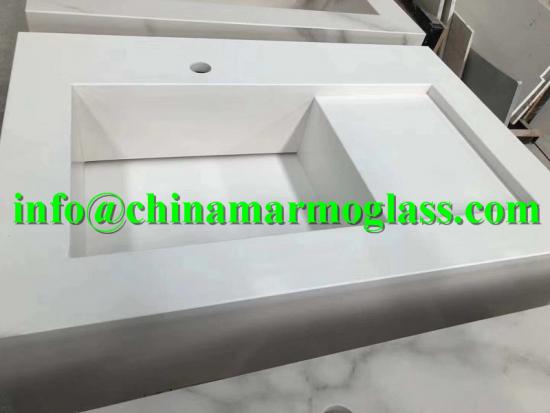 White Sintered Stone Bathroom Vanity Tops Sinks