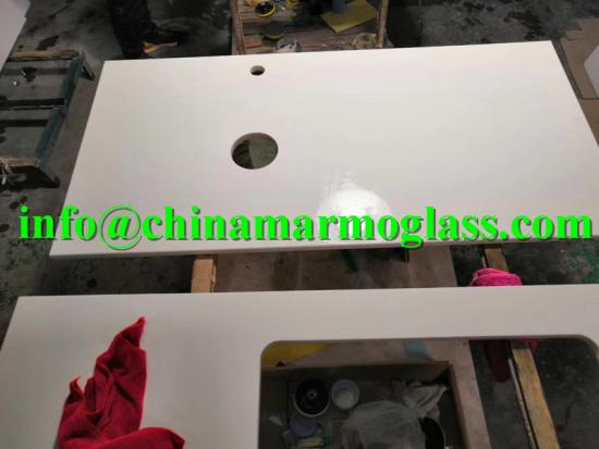 Customized Pure white Nano Crystallized Glass Bathroom Vanity Cabinet Top