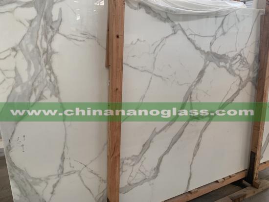 Calacatta Nano Crystalized Glass Slab For Countertops