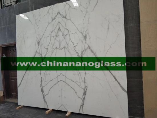 Calacatta White Nano Crystallized Glass Stone Slabs Bookmatch Design