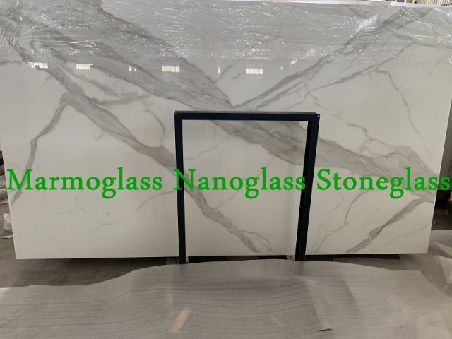 White Calacatta Nano Glass Slabs for Kitchen Countertops